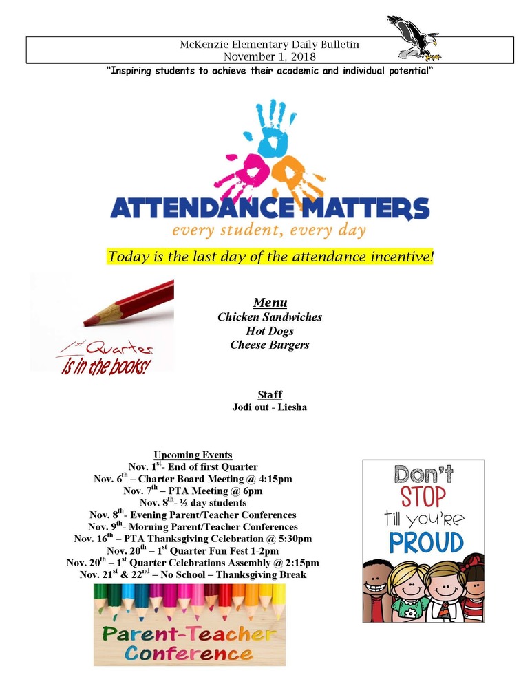McKenzie Elementary Daily Bulletin November 1, 2018