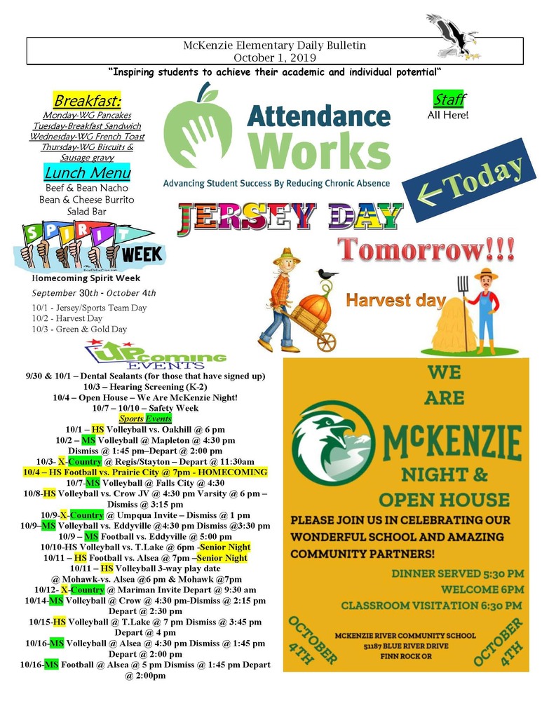 McKenzie Elementary Daily Bulletin October 1, 2019