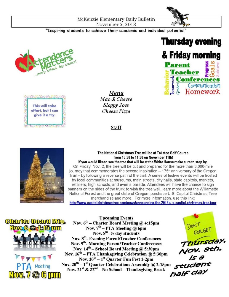 McKenzie Elementary Daily Bulletin November 5, 2018
