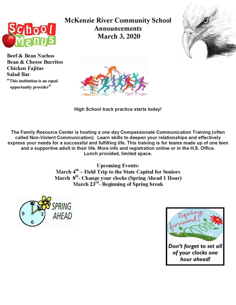 McKenzie River Community School Announcements March 3, 2020