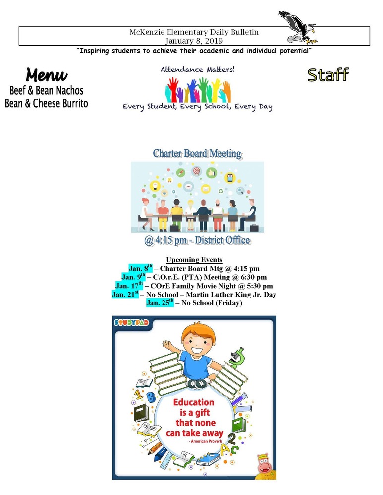 McKenzie Elementary Daily Bulletin January 8, 2019