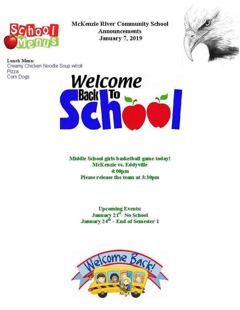 McKenzie River Community School Announcements January 7, 2019