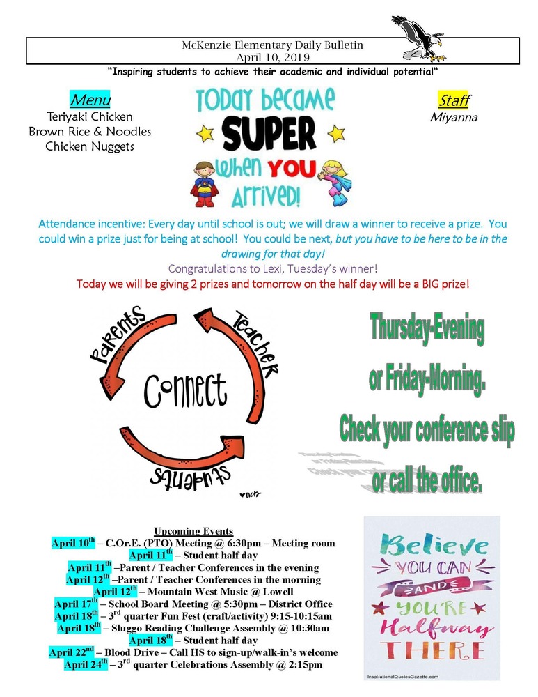 McKenzie Elementary Daily Bulletin April 10, 2019