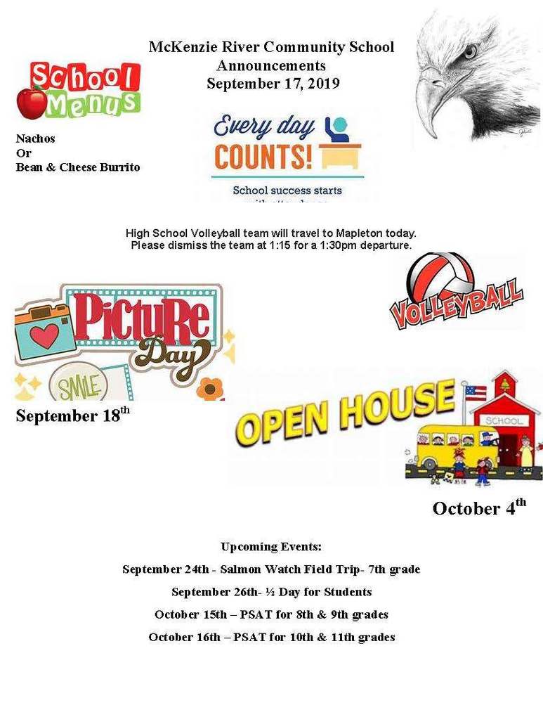 McKenzie River Community School Announcements September 17, 2019