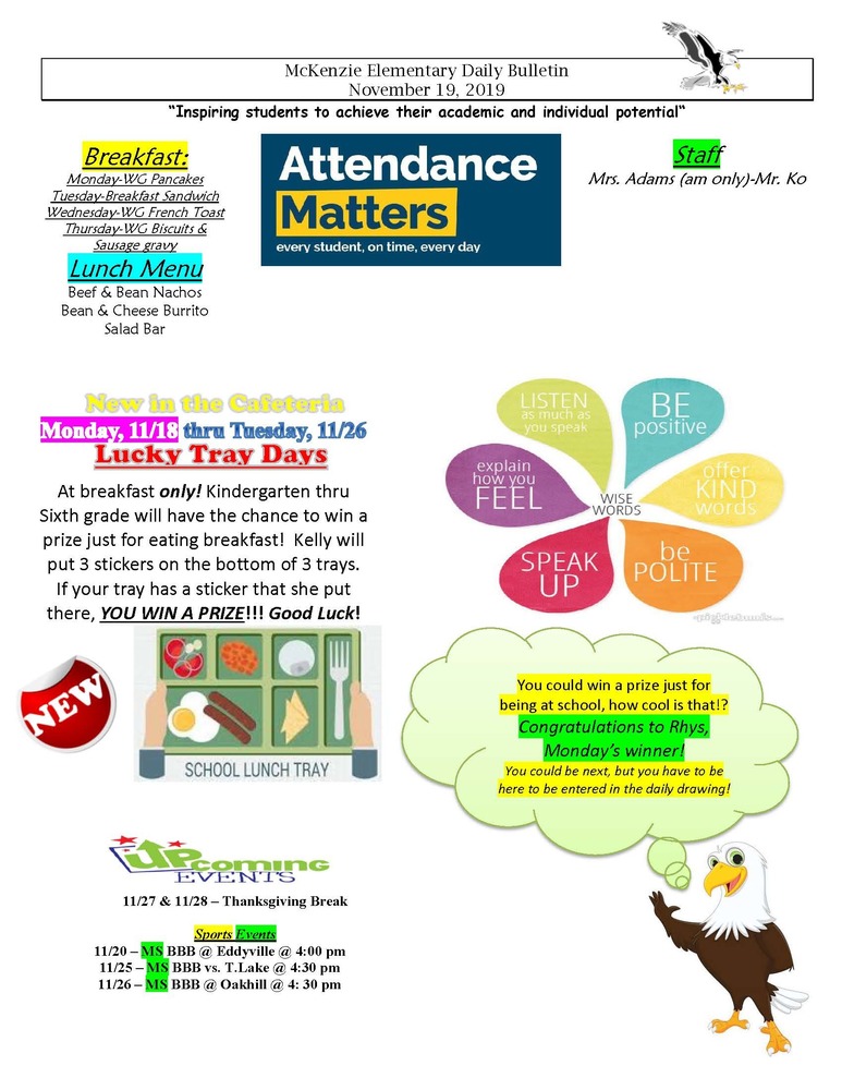 McKenzie Elementary Daily Bulletin November 19, 2019