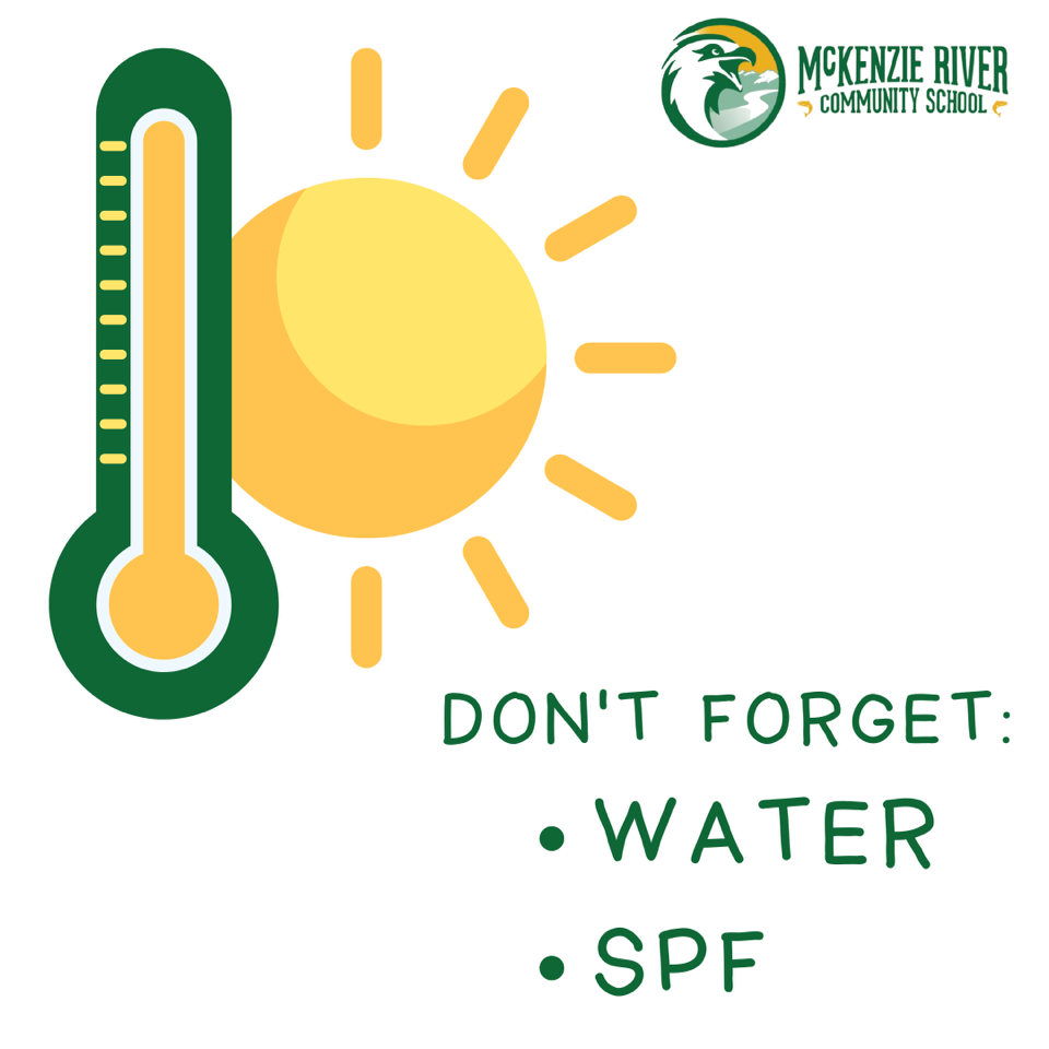 Attention Eagles!  With the end of the year coming up quickly, so is the hot weather! So be sure to wear sunscreen and bring a water bottle every single day.  Please remind your students before they head to school.