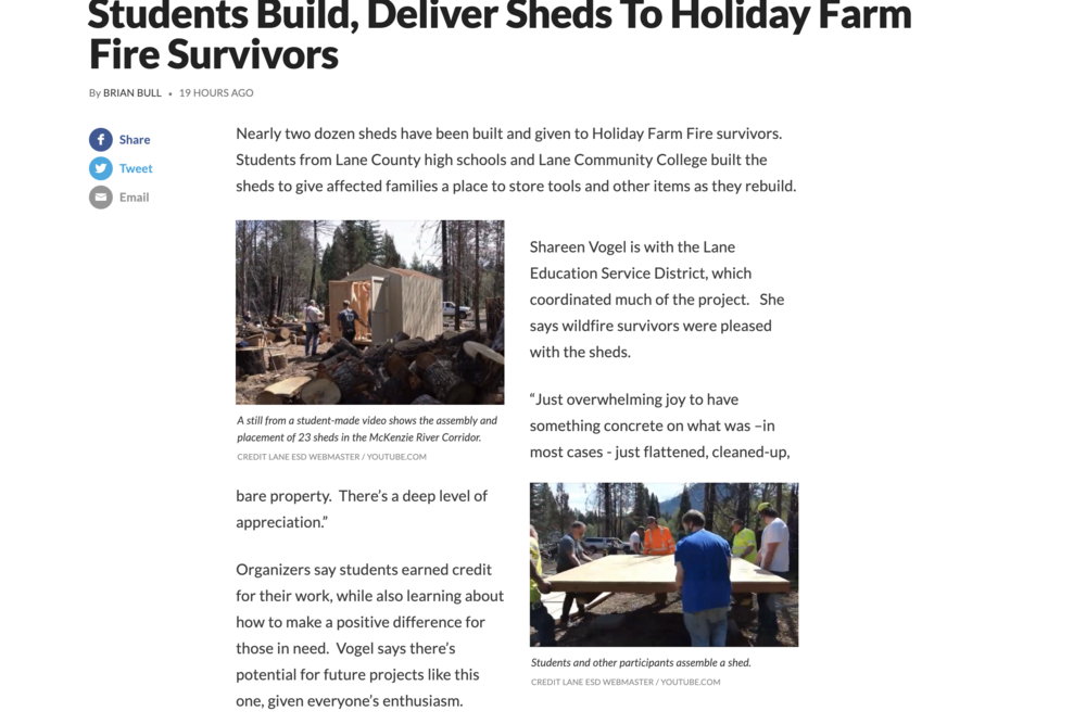 Students Build, Deliver Sheds To Holiday Farm Fire Survivors