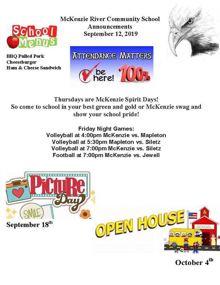 McKenzie River Community School Announcements September 12, 2019