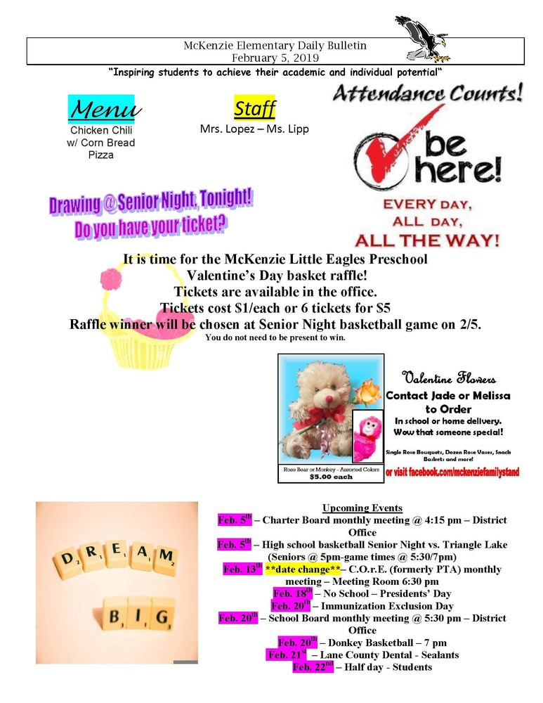 McKenzie Elementary Daily Bulletin February 5, 2019
