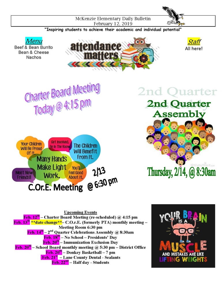 McKenzie Elementary Daily Bulletin February 12, 2019
