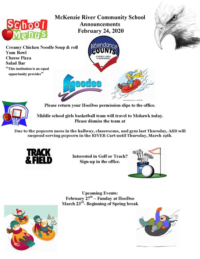 McKenzie River Community School Announcements February 24, 2020