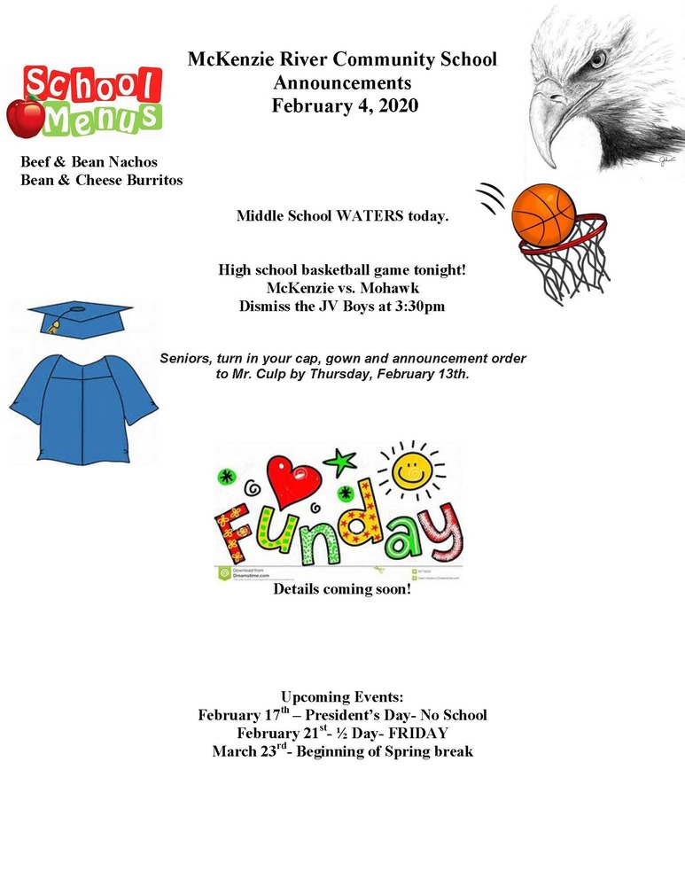 McKenzie River Community School Announcements February 4, 2020