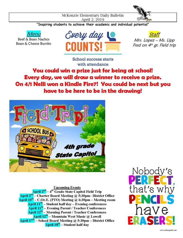 McKenzie Elementary Daily Bulletin April 2, 2019