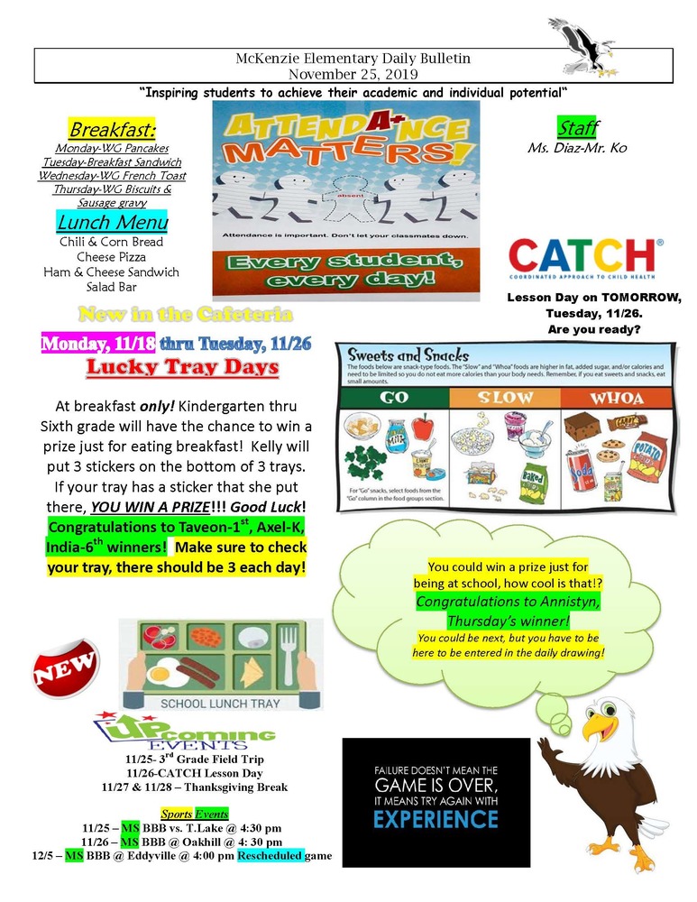 McKenzie Elementary Daily Bulletin November 25, 2019