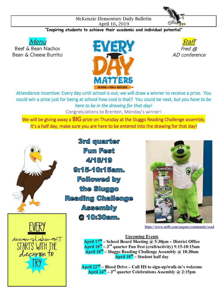 McKenzie Elementary Daily Bulletin April 16, 2019
