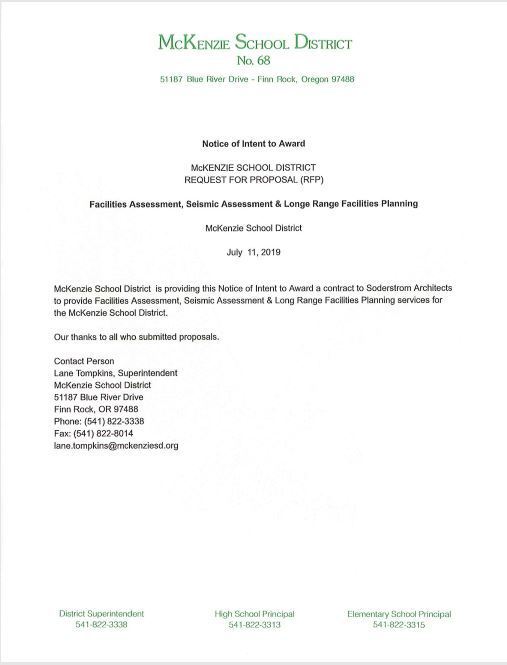 McKenzie School District Notice of Intent to Award