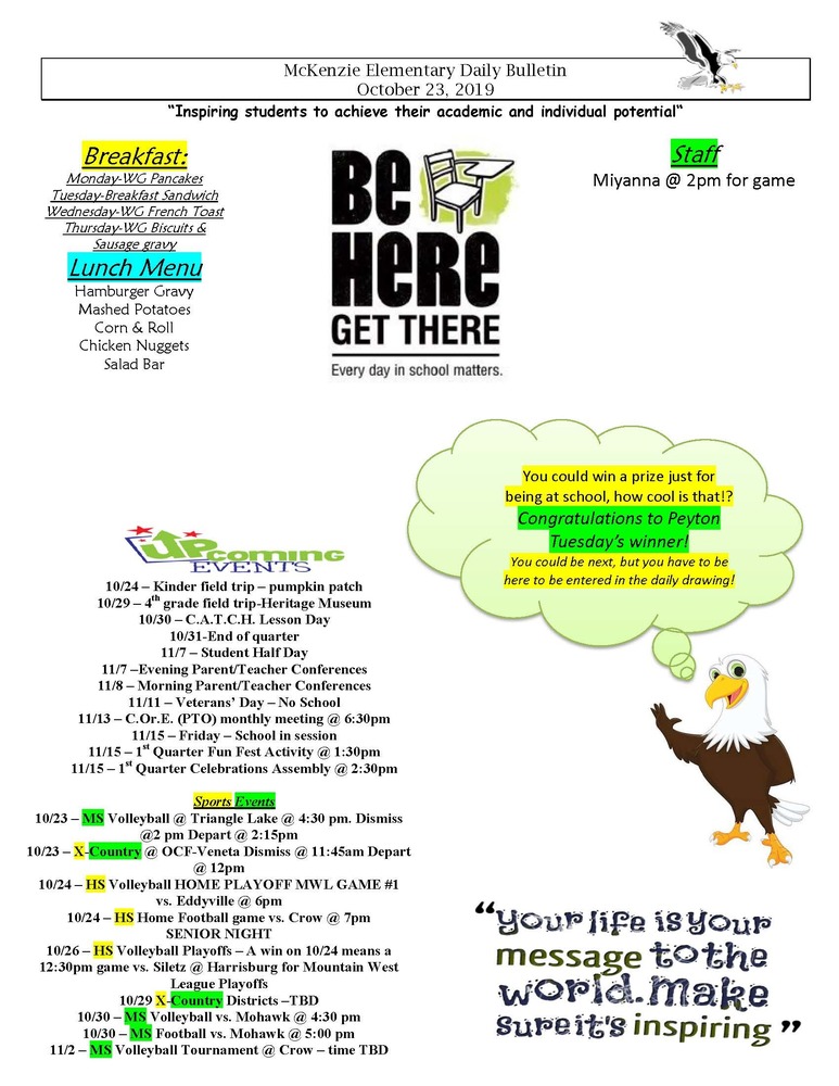 McKenzie Elementary Daily Bulletin October 23, 2019