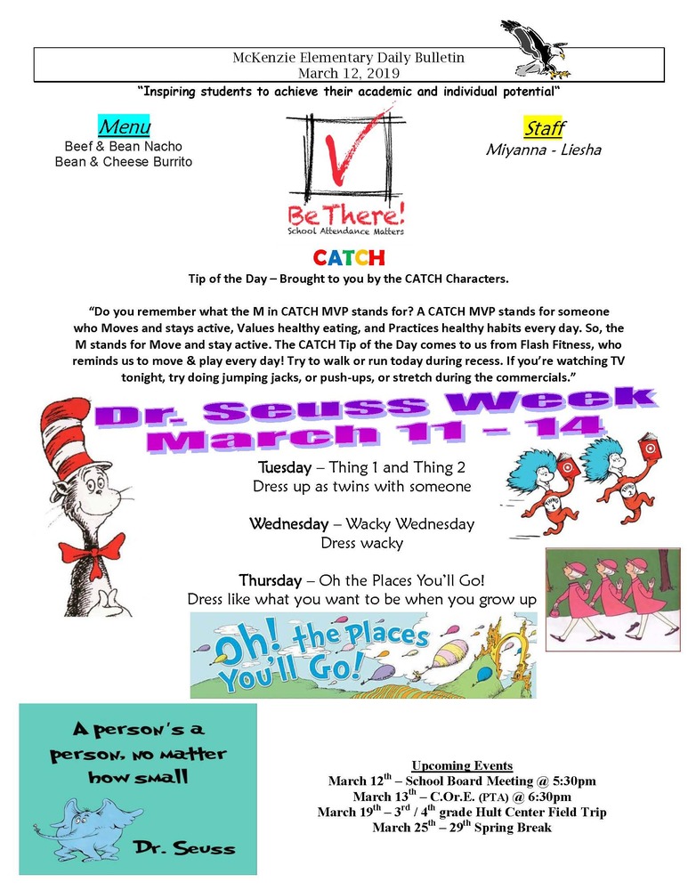 McKenzie Elementary Daily Bulletin March 12, 2019