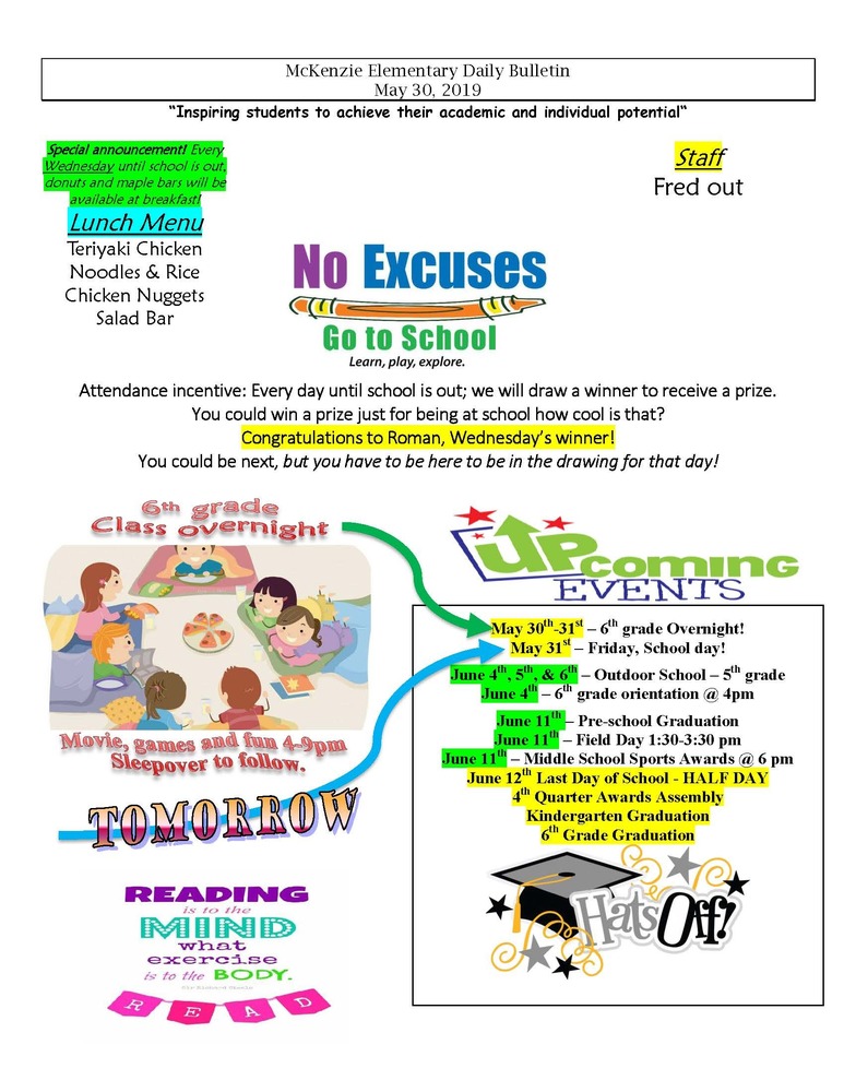 McKenzie Elementary Daily Bulletin May 30, 2019