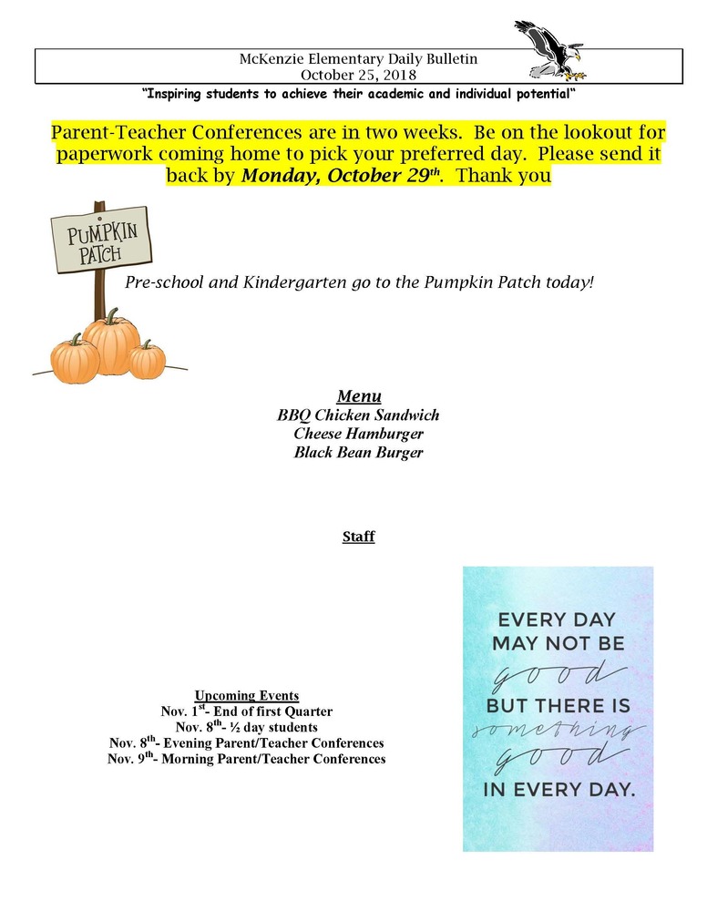 McKenzie Elementary Daily Bulletin October 25, 2018