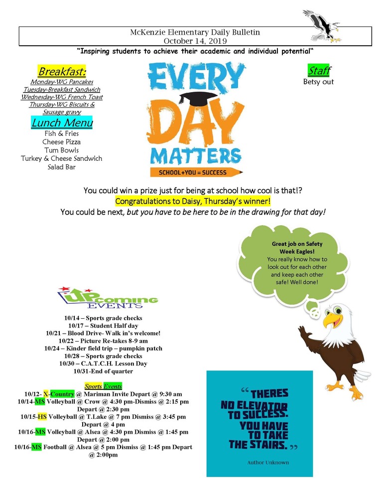 McKenzie Elementary Daily Bulletin October 14, 2019