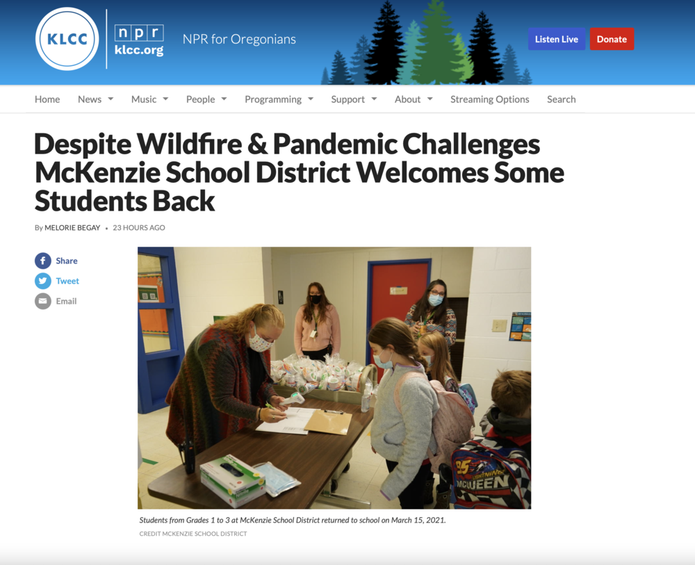 Despite Wildfire & Pandemic Challenges McKenzie School District Welcomes Some Students Back