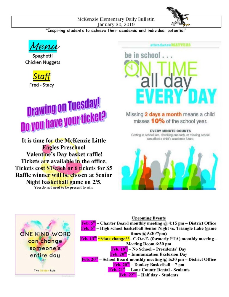 McKenzie Elementary Daily Bulletin January 30, 2019