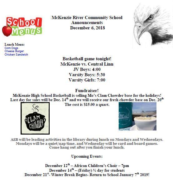 MS/HS announcements 12/6/2018