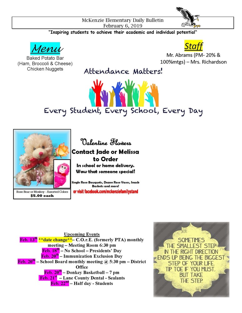 McKenzie Elementary Daily Bulletin February 6, 2019