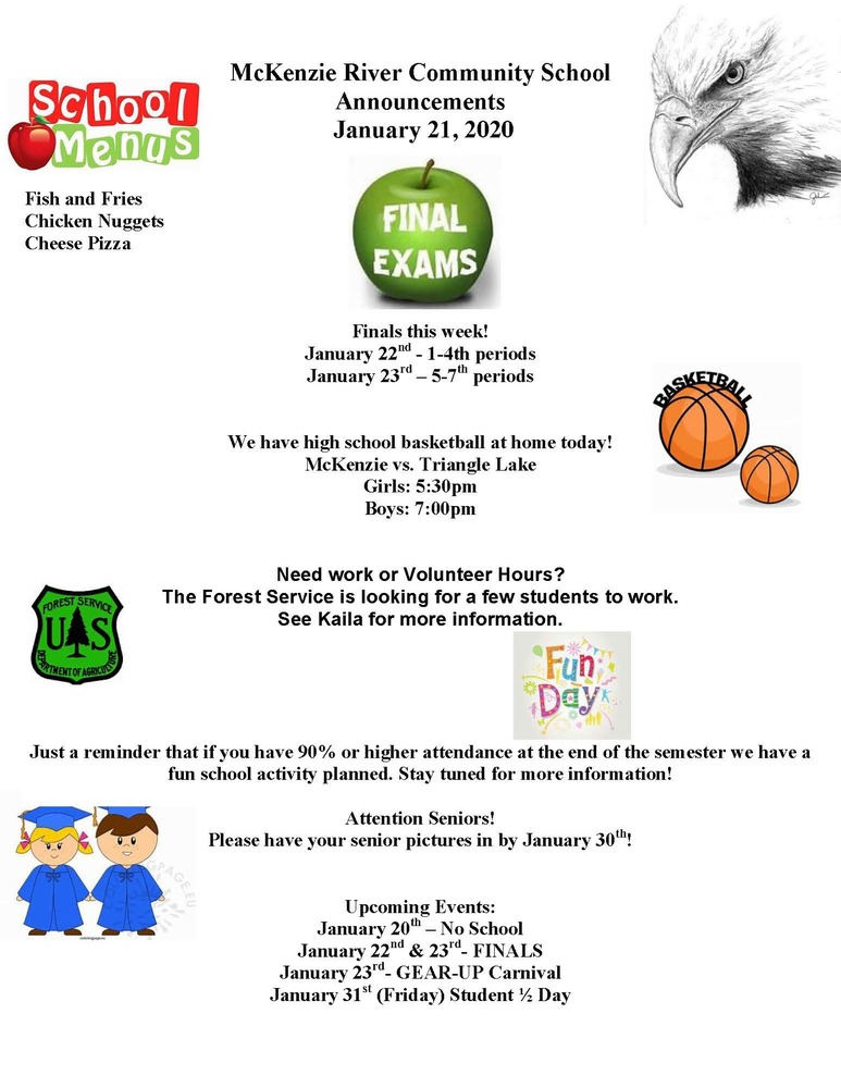 McKenzie River Community School Announcements January 21, 2020