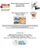 McKenzie River Community School Announcements December 3, 2019
