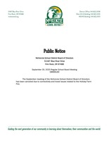McKenzie School District Board of Directors September Meeting Canceled