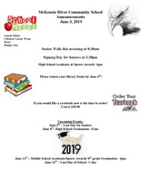McKenzie River Community School Announcements June 3, 2019