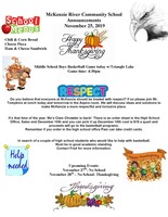 McKenzie River Community School Announcements November 25, 2019