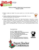 McKenzie Middle & High School Announcements October 23, 2018