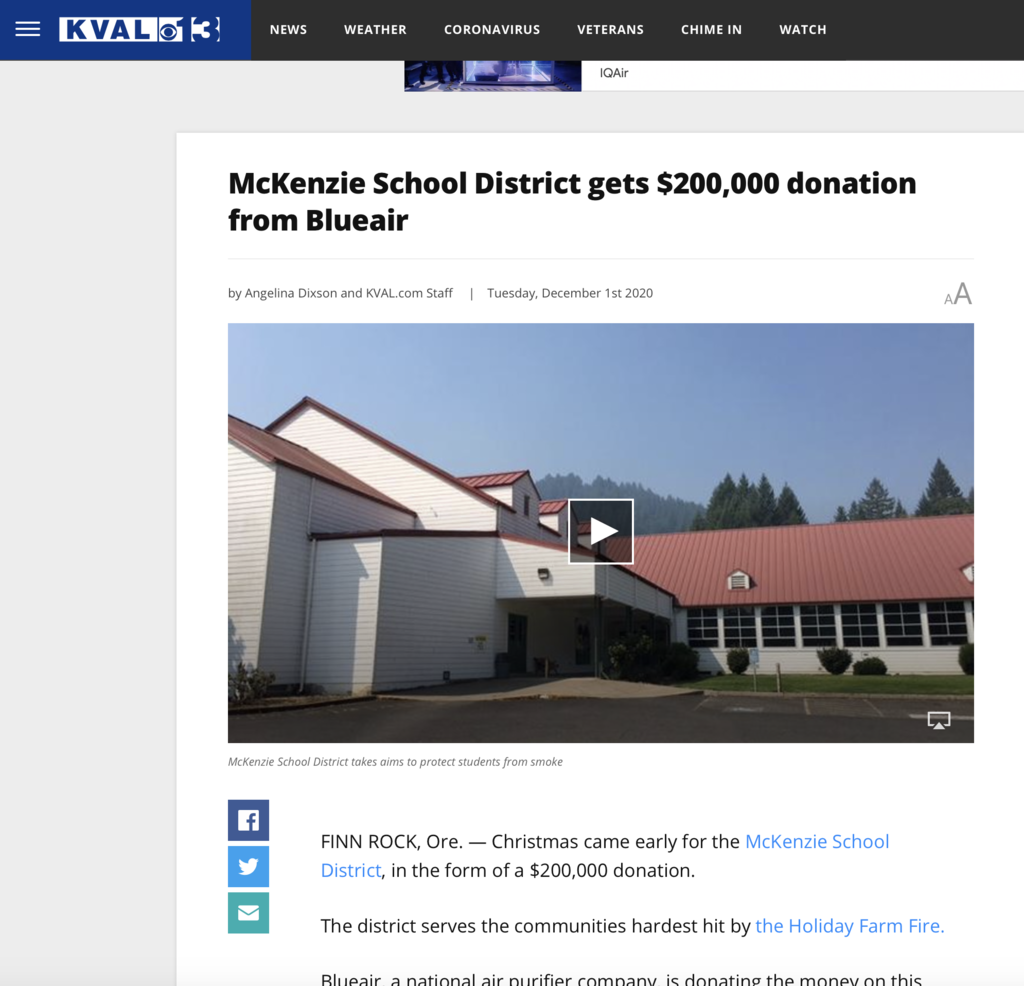 McKenzie School District gets $200,000 donation from Blueair