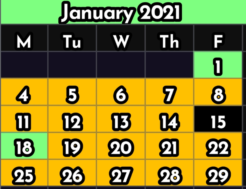 January calendar 2021