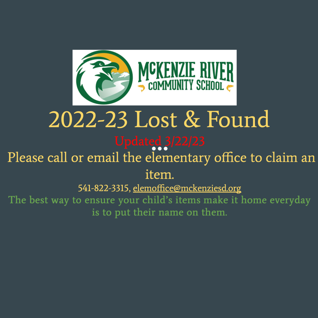 Lost & found reminder: As  we approach the end of the school year, be sure to check the lost & found areas on campus and online at https://tinyurl.com/2fb28v62 